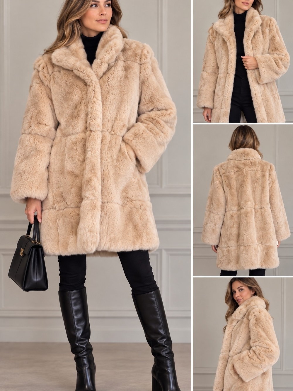 Genuine Rabbit Fur Coat – Cream/Beige – Size M